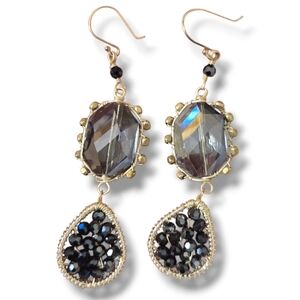 Vintage Silver tone georgian style dangle Earrings Wire Wrapped Faceted Crystals